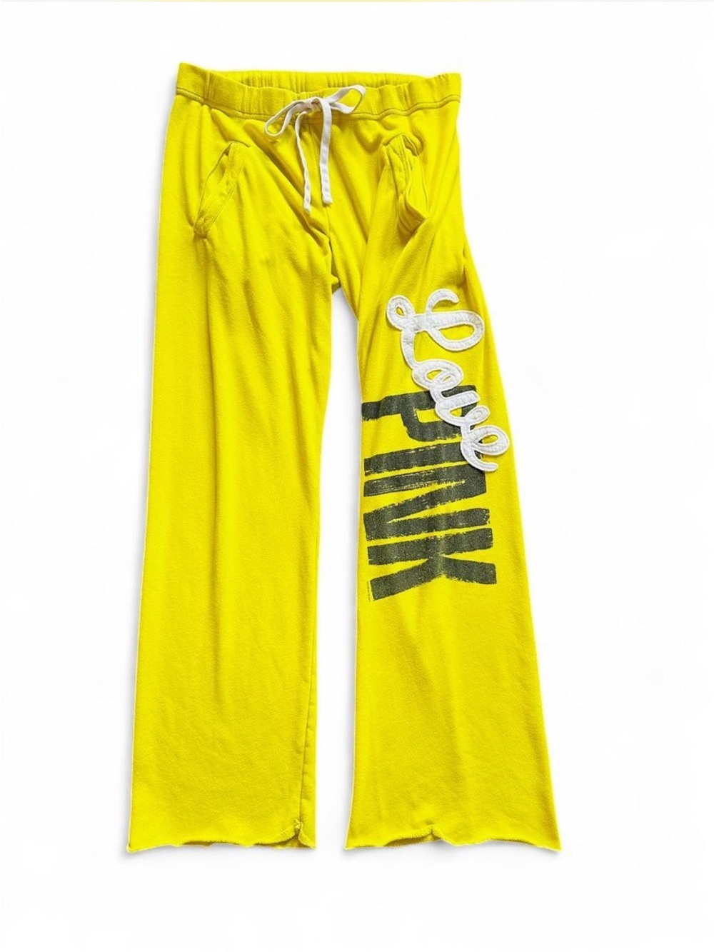 VICTORIA’S SECRET PINK Boyfriend Sweatpant Neon Yellow, White Embroidery — S